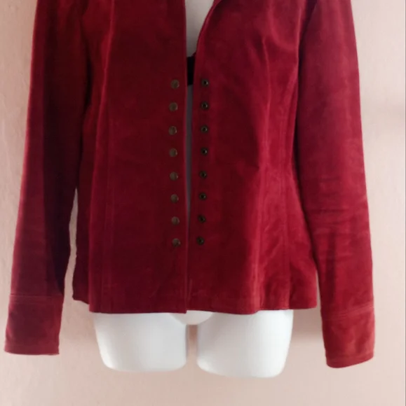Live A Little Vintage 90's Jacket Top Red Raspberry Leather Button Down - Picture 5 of 15
